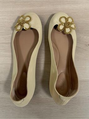 Chloé Laurena Ivory Leather Chain Flower Ballet Flats